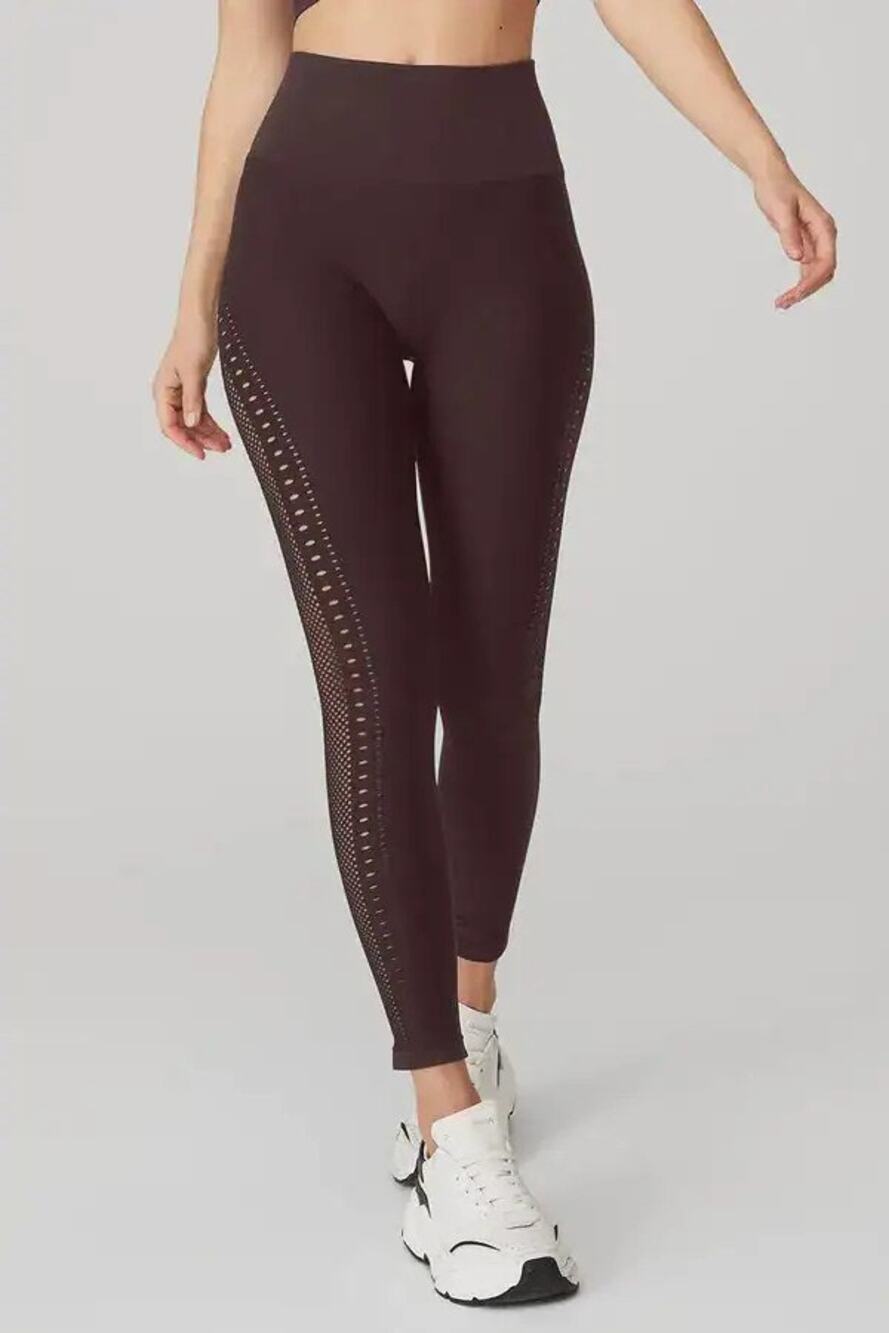 Alo Yoga 7/8 Legging Women's Large Brown Seamless Open Air High-Waist Pull-On